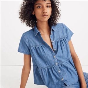 Madewell denim button down tiered peplum top